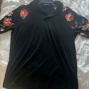 Men’s Floral Sleeve Black polo style top